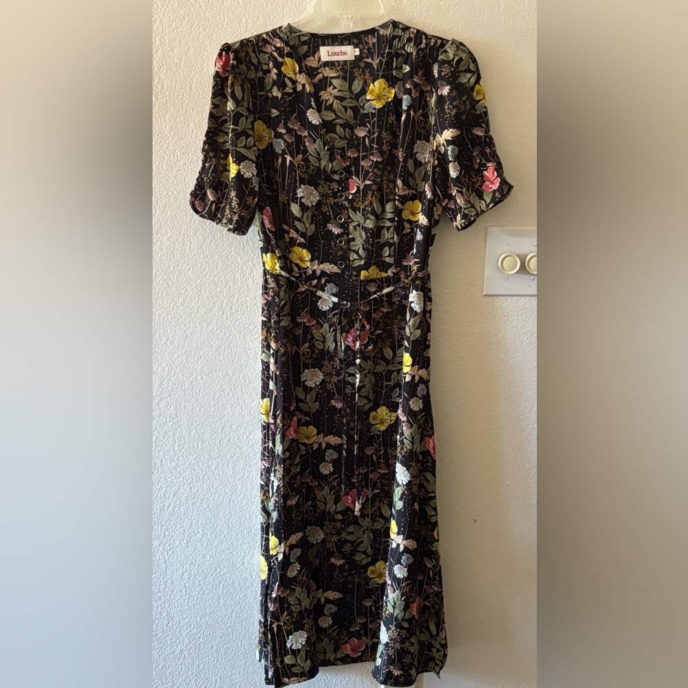 Louche of London Black Floral Midi Dress